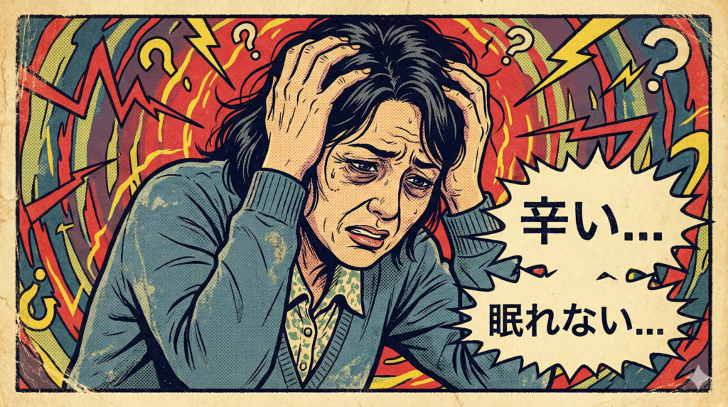 ![頭を抱えて「辛い…眠れない…」と悩む自律神経失調症気味の女性のアメコミ風イラスト](https://boost-care.com/wp-content/uploads/2026/02/IMG_1640.png